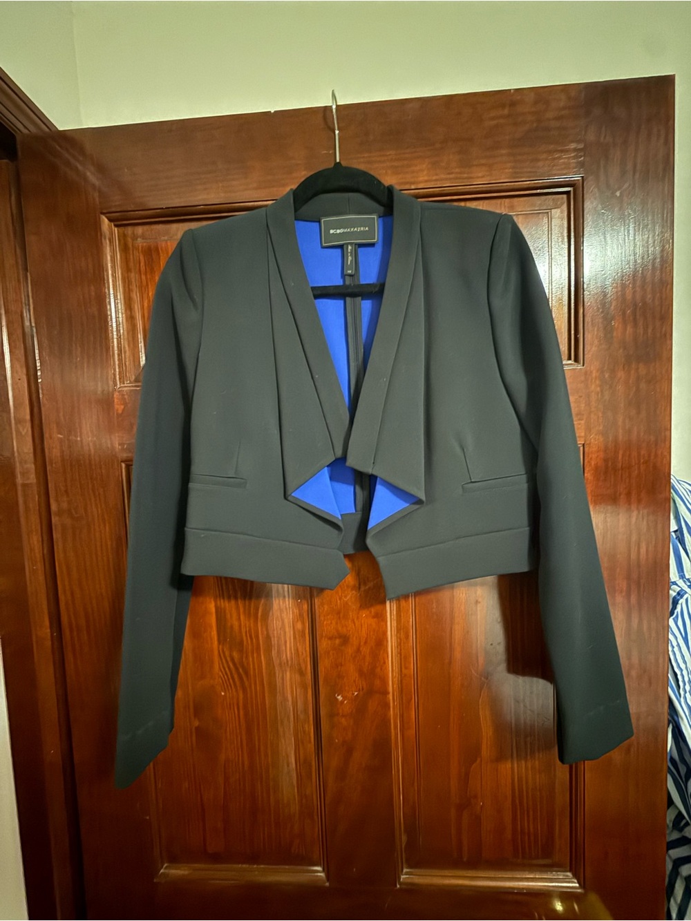 BCBGMaxAzria Black Cropped Blazer with Blue Lining